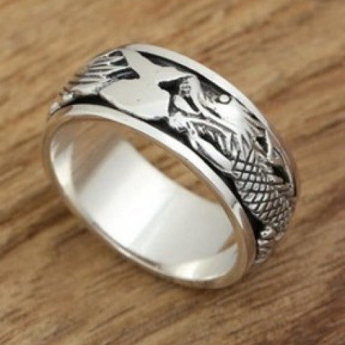 100% Pure 925 Sterling Silver Ring Retro Engraving Silver Dragon