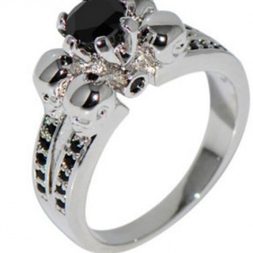 Black Sapphire Skull Jewelry Halloween Ring